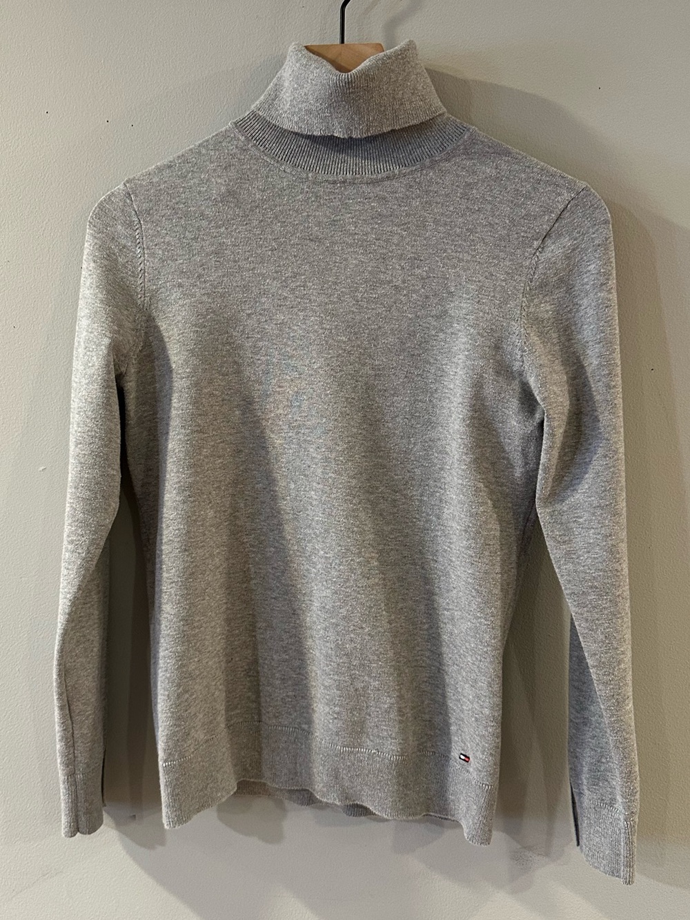 Light Gray Stretch Cotton Blend Turtleneck Sweater